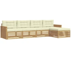 Lauko sofos komplektas 5 pcs Balta ir kreminė