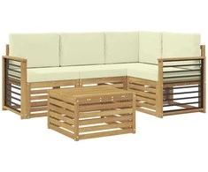 Lauko sofos komplektas 5 pcs Balta ir kreminė Poliesteris
