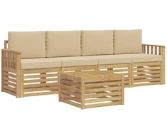 Lauko sofos komplektas 5 pcs Balta ir kreminė Poliesteris