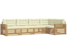 Lauko sofos komplektas 5 pcs Balta ir kreminė