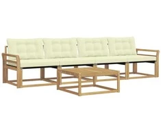 Lauko sofos komplektas 5 pcs Balta ir kreminė