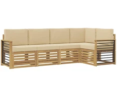 Lauko sofos komplektas 5 pcs Balta ir kreminė