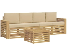 Lauko sofos komplektas 5 pcs Balta ir kreminė Poliesteris