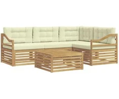 Lauko sofos komplektas 5 pcs Balta ir kreminė Poliesteris