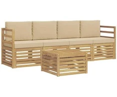 Lauko sofos komplektas 5 pcs Balta ir kreminė Poliesteris