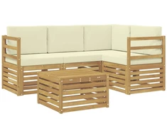 Lauko sofos komplektas 5 pcs Balta ir kreminė Poliesteris