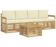 Lauko sofos komplektas 5 pcs Balta ir kreminė Poliesteris