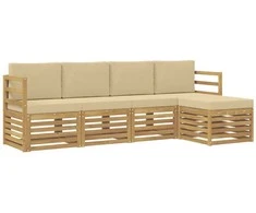 Lauko sofos komplektas 5 pcs Balta ir kreminė Poliesteris