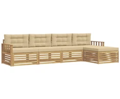 Lauko sofos komplektas 5 pcs Balta ir kreminė Poliesteris