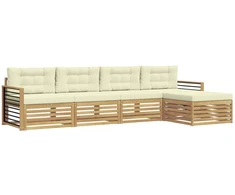 Lauko sofos komplektas 5 pcs Balta ir kreminė Poliesteris