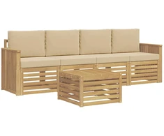 Lauko sofos komplektas 5 pcs Balta ir kreminė Poliesteris