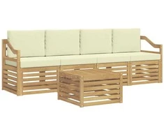 Lauko sofos komplektas 5 pcs Balta ir kreminė Poliesteris