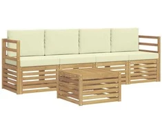 Lauko sofos komplektas 5 pcs Balta ir kreminė Poliesteris