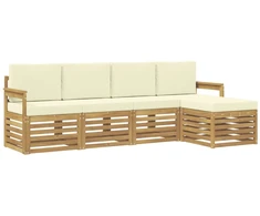 Lauko sofos komplektas 5 pcs Balta ir kreminė