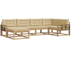 Lauko sofos komplektas 5 pcs Balta ir kreminė Poliesteris