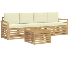 Lauko sofos komplektas 5 pcs Balta ir kreminė Poliesteris