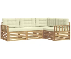 Lauko sofos komplektas 5 pcs Balta ir kreminė Poliesteris