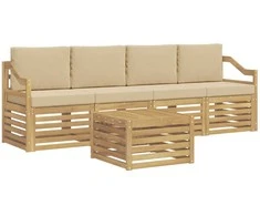 Lauko sofos komplektas 5 pcs Balta ir kreminė Poliesteris