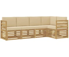 Lauko sofos komplektas 5 pcs Balta ir kreminė