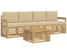 Lauko sofos komplektas 5 pcs Balta ir kreminė Poliesteris