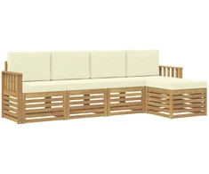 Lauko sofos komplektas 5 pcs Balta ir kreminė
