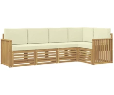 Lauko sofos komplektas 5 pcs Balta ir kreminė