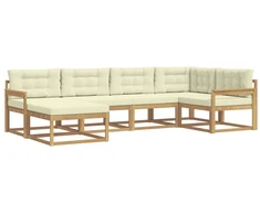 Lauko sofos komplektas 5 pcs Balta ir kreminė Poliesteris