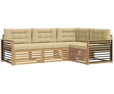 Lauko sofos komplektas 5 pcs Balta ir kreminė Poliesteris