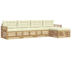 Lauko sofos komplektas 5 pcs Balta ir kreminė Poliesteris