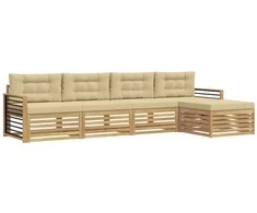 Lauko sofos komplektas 5 pcs Balta ir kreminė Poliesteris