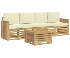 Lauko sofos komplektas 5 pcs Balta ir kreminė Poliesteris