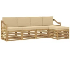 Lauko sofos komplektas 5 pcs Balta ir kreminė Poliesteris