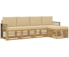 Lauko sofos komplektas 5 pcs Balta ir kreminė Poliesteris