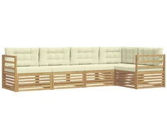 Lauko sofos komplektas 5 pcs Balta ir kreminė Poliesteris