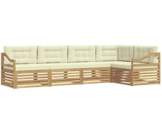 Lauko sofos komplektas 5 pcs Balta ir kreminė Poliesteris