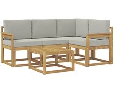 Lauko sofos komplektas 5 pcs Balta ir šviesiai pilka
