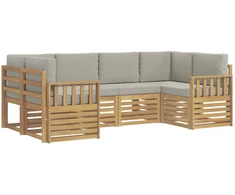 Lauko sofos komplektas 5 pcs Balta ir šviesiai pilka