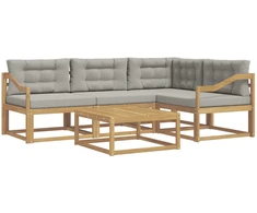Lauko sofos komplektas 5 pcs Balta ir šviesiai pilka