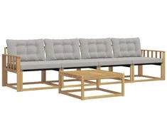 Lauko sofos komplektas 5 pcs Balta ir šviesiai pilka