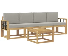 Lauko sofos komplektas 5 pcs Balta ir šviesiai pilka