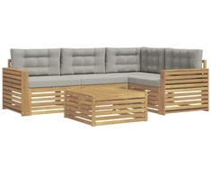 Lauko sofos komplektas 5 pcs Balta ir šviesiai pilka