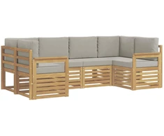 Lauko sofos komplektas 5 pcs Balta ir šviesiai pilka
