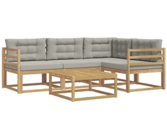Lauko sofos komplektas 5 pcs Balta ir šviesiai pilka