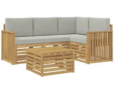 Lauko sofos komplektas 5 pcs Balta ir šviesiai pilka