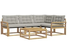 Lauko sofos komplektas 5 pcs Balta ir šviesiai pilka