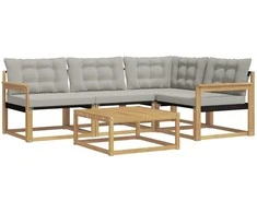 Lauko sofos komplektas 5 pcs Balta ir šviesiai pilka