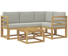 Lauko sofos komplektas 5 pcs Balta ir šviesiai pilka