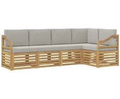 Lauko sofos komplektas 5 pcs Balta ir šviesiai pilka
