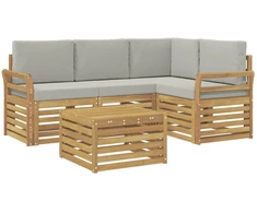Lauko sofos komplektas 5 pcs Balta ir šviesiai pilka