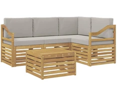 Lauko sofos komplektas 5 pcs Balta ir šviesiai pilka